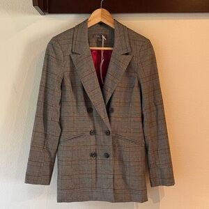 🆕 Level 99 Double-Breasted Blazer, Grey Fuchsia Plaid, Size S